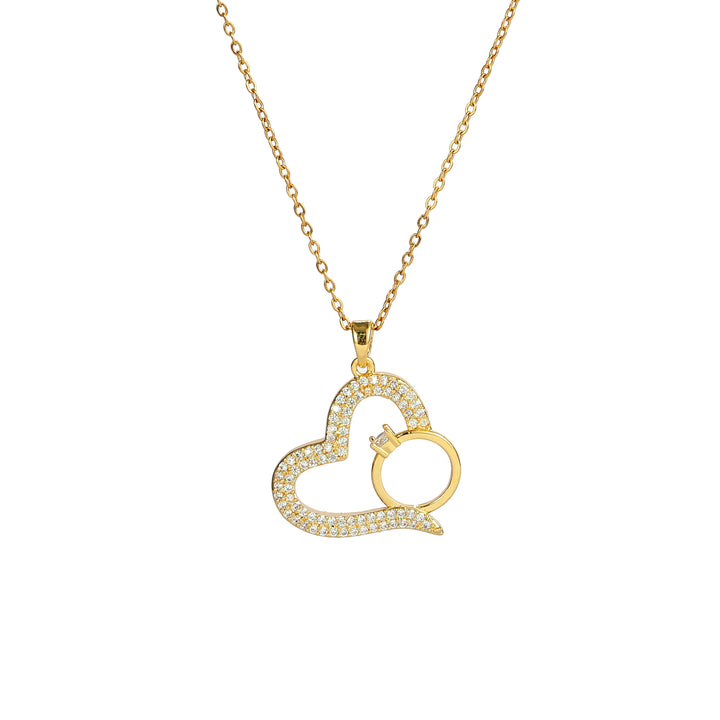 Sparkling Zircon Pave Heart & Ring Pendant Necklace