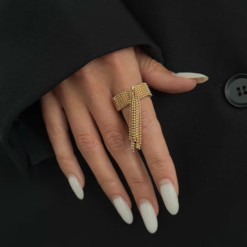 Cascading Golden Fringe Tassel Ring