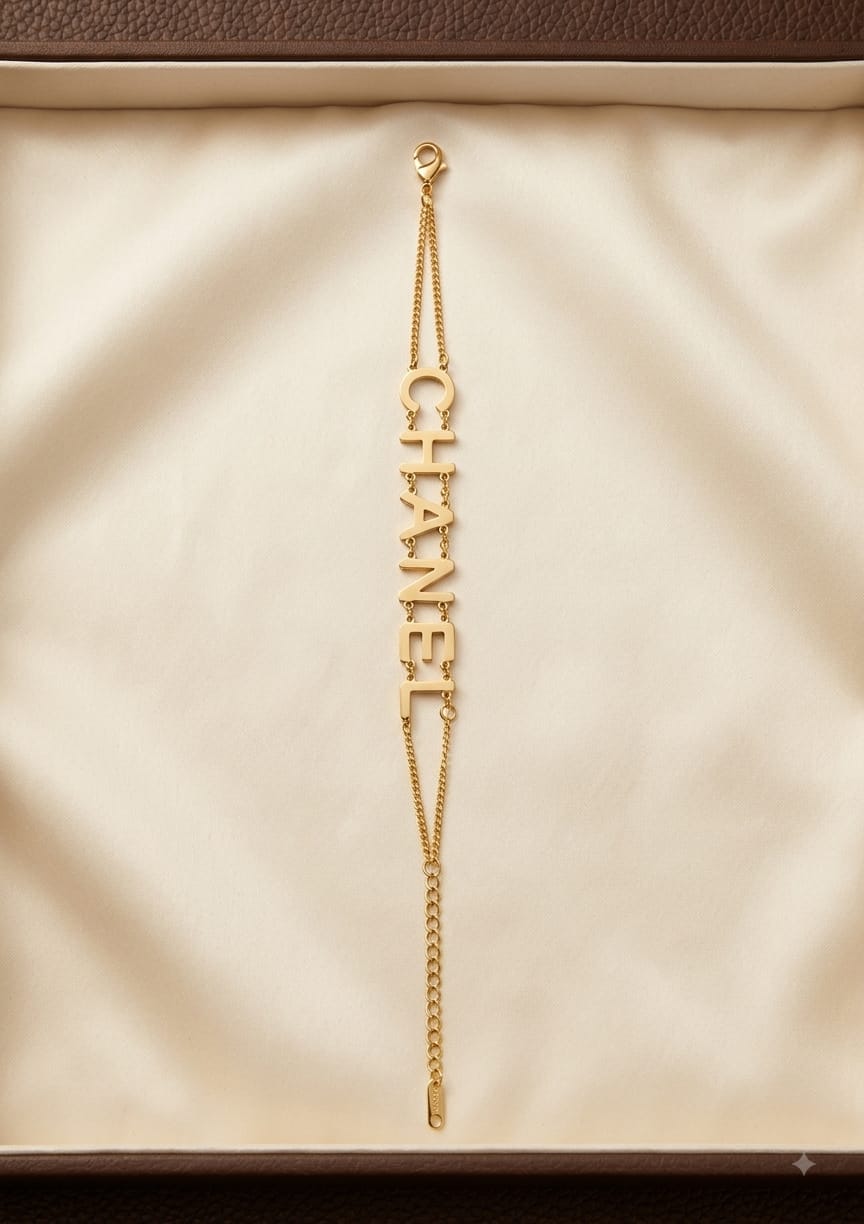 Chanel Gold-Tone Letter Charm Double-Chain Bracelet