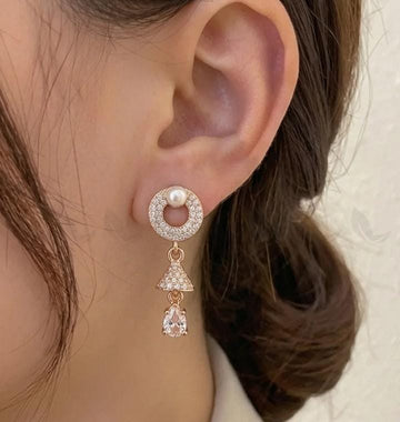 Pearl & Teardrop Dangle Earrings (Silver / Rose Gold)
