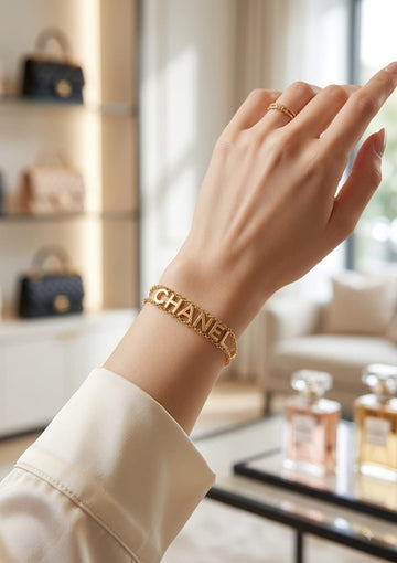 Chanel Gold-Tone Letter Charm Double-Chain Bracelet