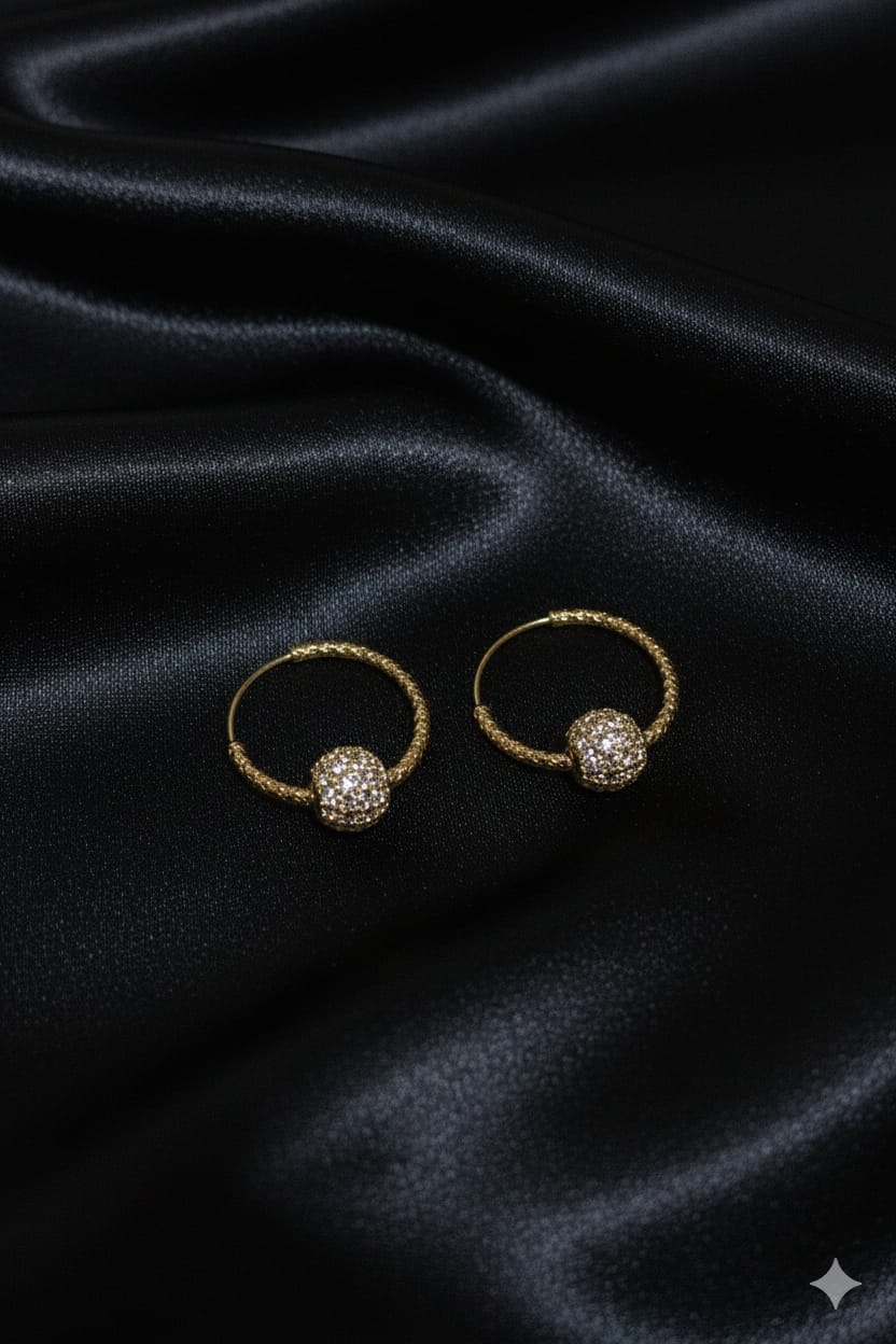Celestial Gold Hoop Earrings with Pavé Sphere