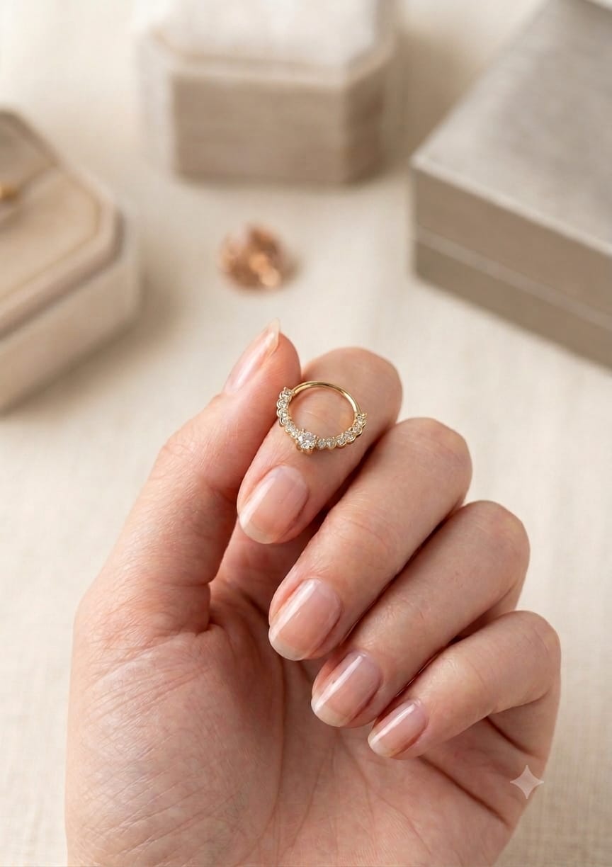 Lunaire Crystal Crescent Nose Pin
