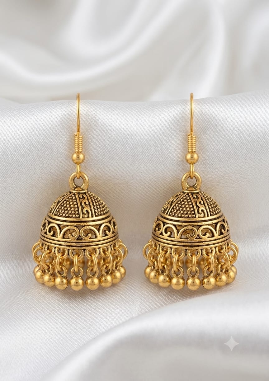 Ethnic Gold Bell Jhumka Earrings