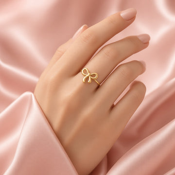 Delicate Gold Bow Ring – Adjustable Open Band Statement Ring