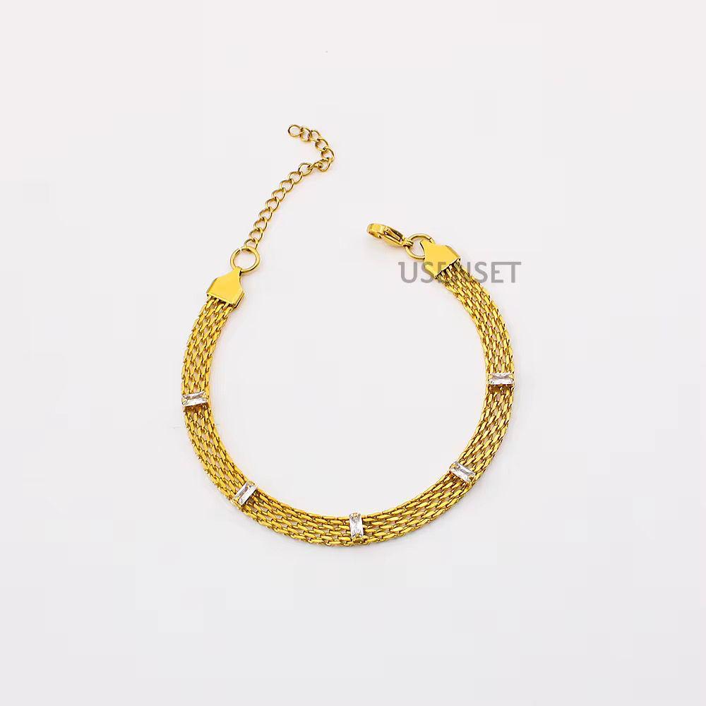 Imperial Mesh Gold Bracelet with Baguette Crystals