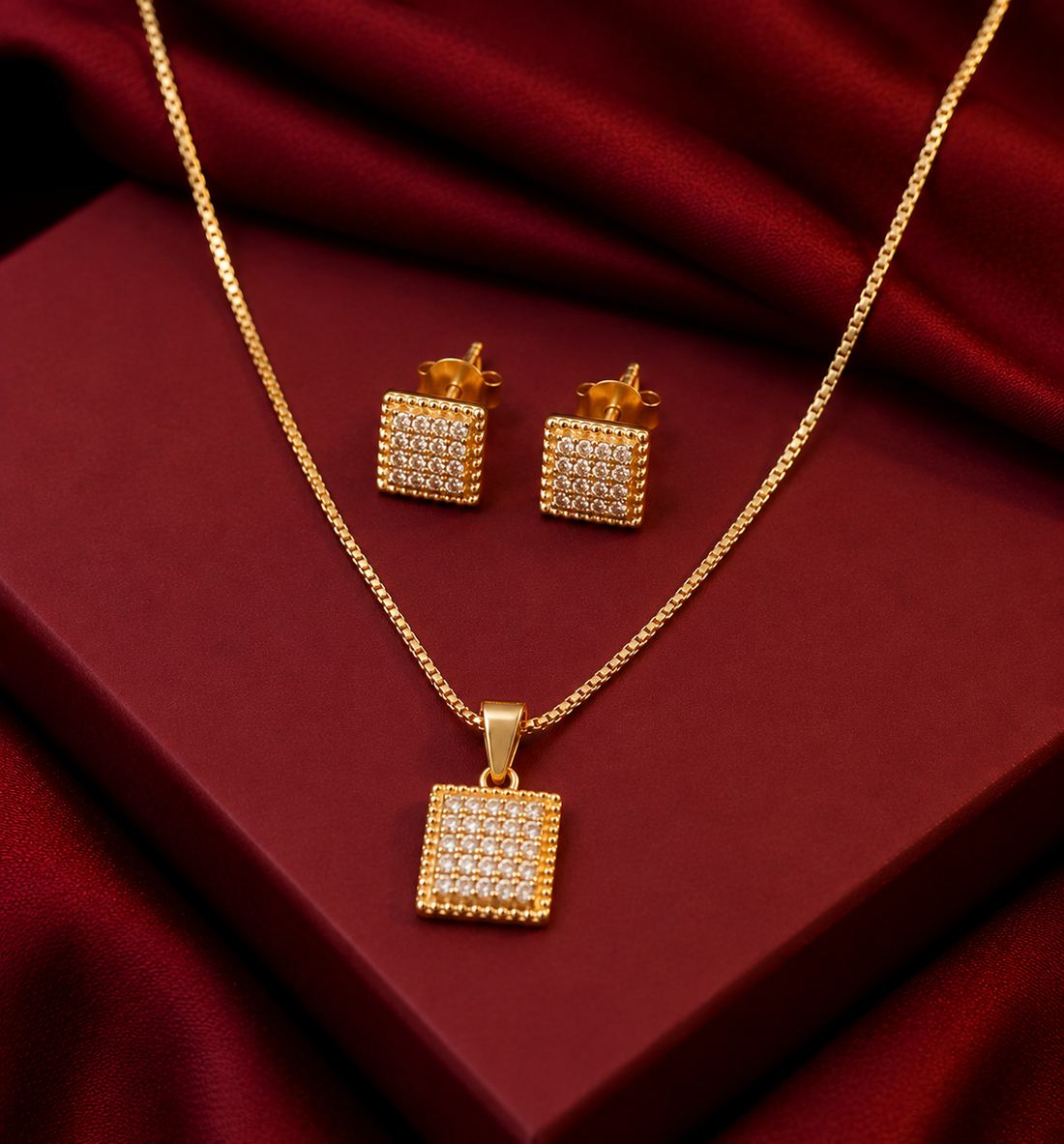 Imperial Square Pave Diamond-Style Jewelry Set