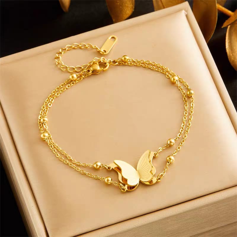 Double Layer Butterfly Bead Bracelet