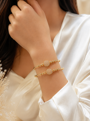 Royal Gold Pave Beaded Bangle Set