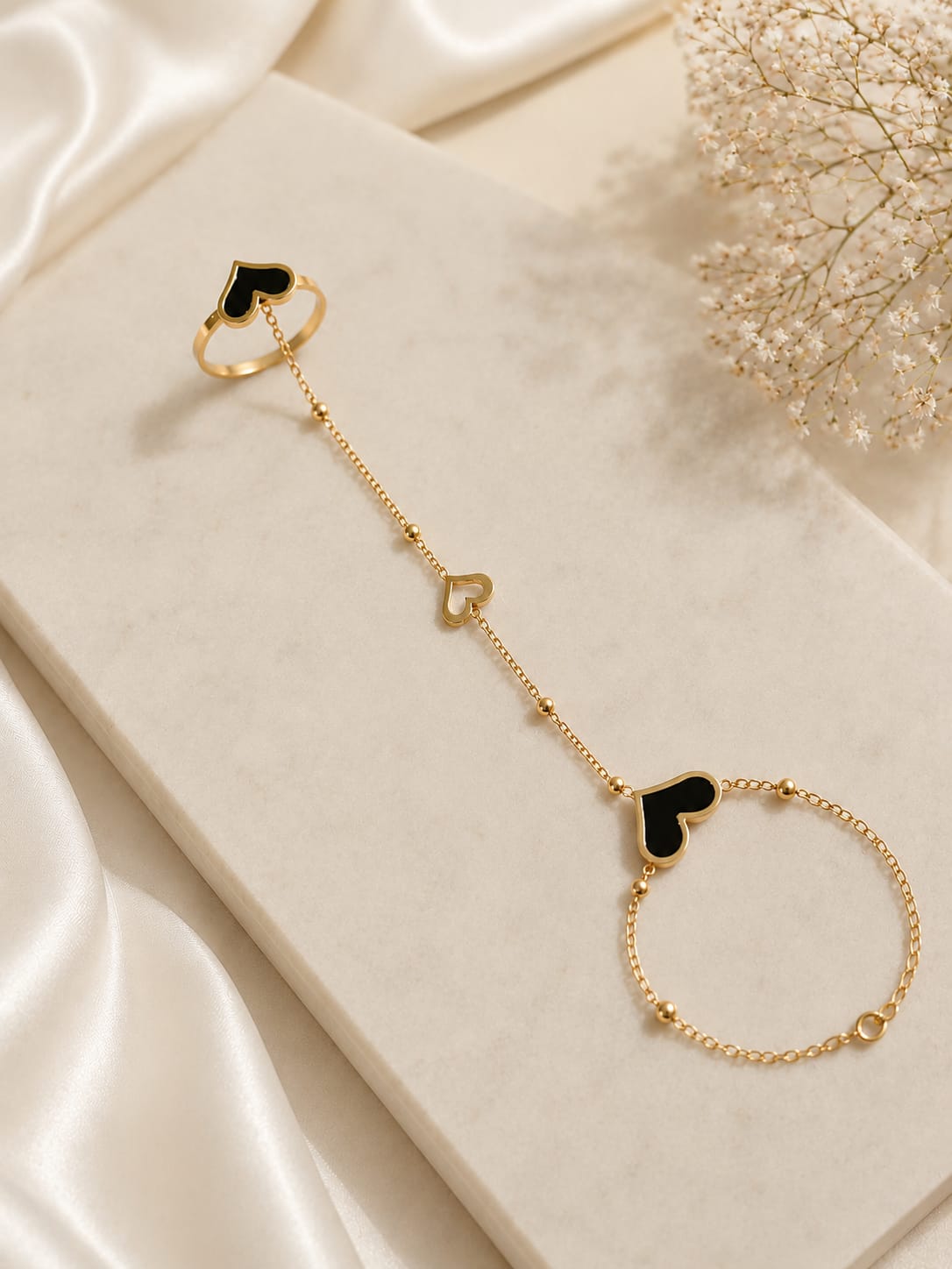 Golden Heart Hand Chain Bracelet