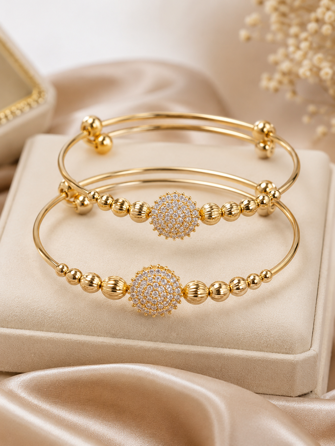 Royal Gold Pave Beaded Bangle Set