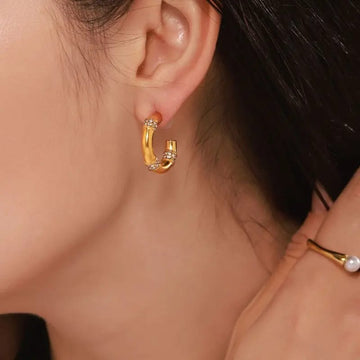 Imperial Bamboo Pave Gold Hoop Earrings