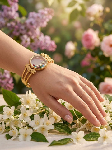 Luxury Floral Crystal Glass Shaker Bangle Bracelet
