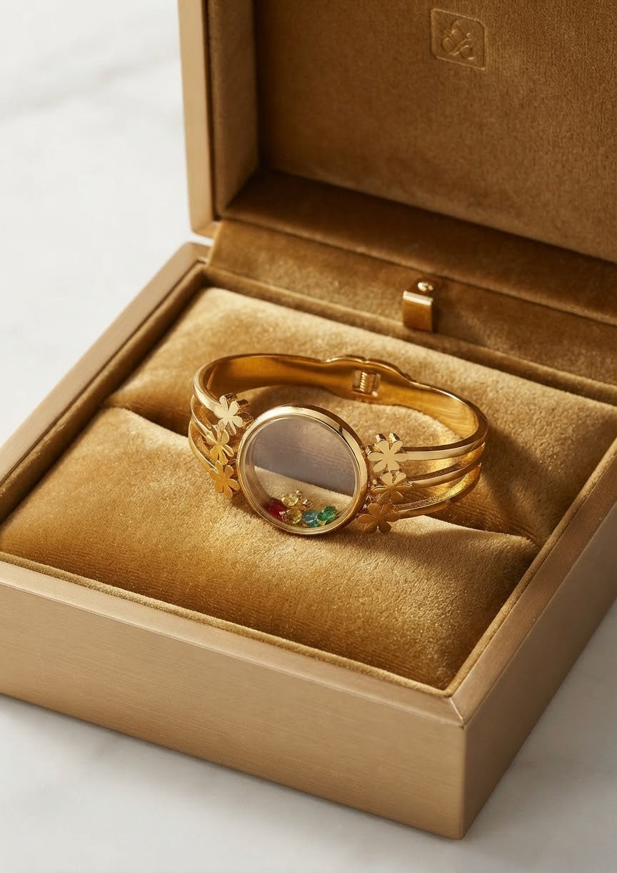 Luxury Floral Crystal Glass Shaker Bangle Bracelet