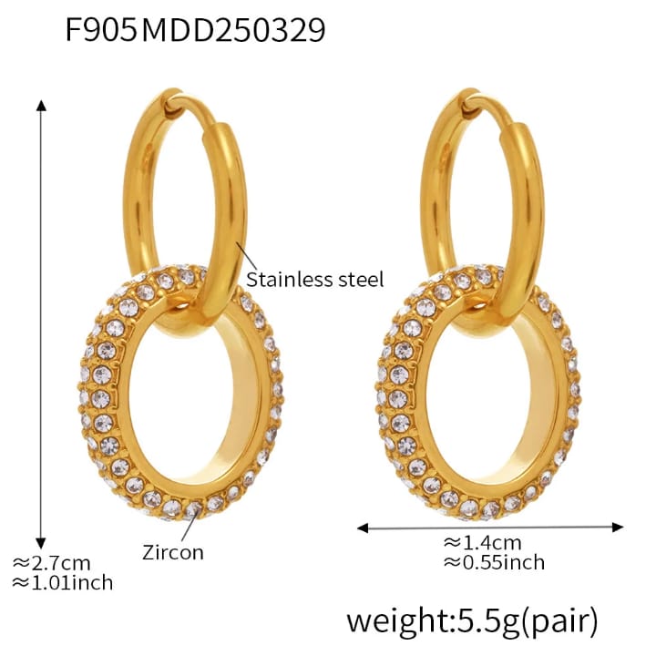 Premium Stainless Steel Sparkle Oval Charm Huggie Earrings