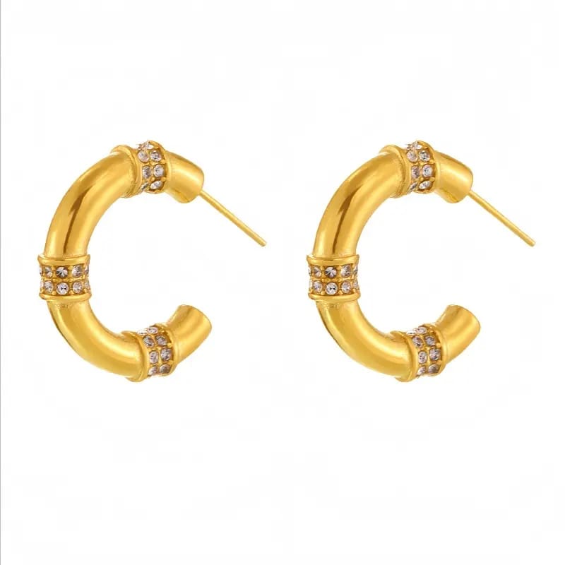 Imperial Bamboo Pave Gold Hoop Earrings