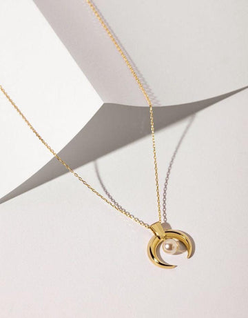 Celestial Pearl Crescent Necklace