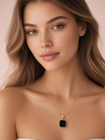 Elegant Black Onyx Square Pendant Necklace