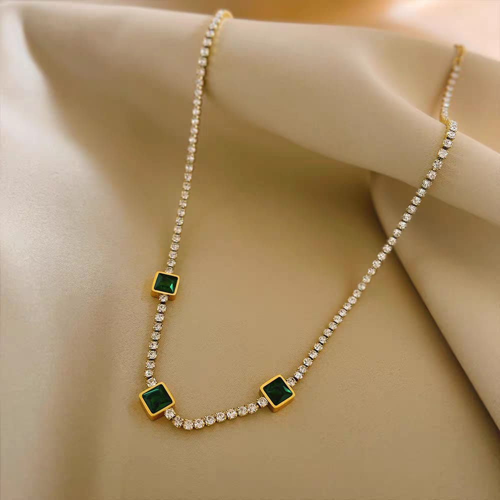 Imperial Emerald Square Station Tennis Necklace