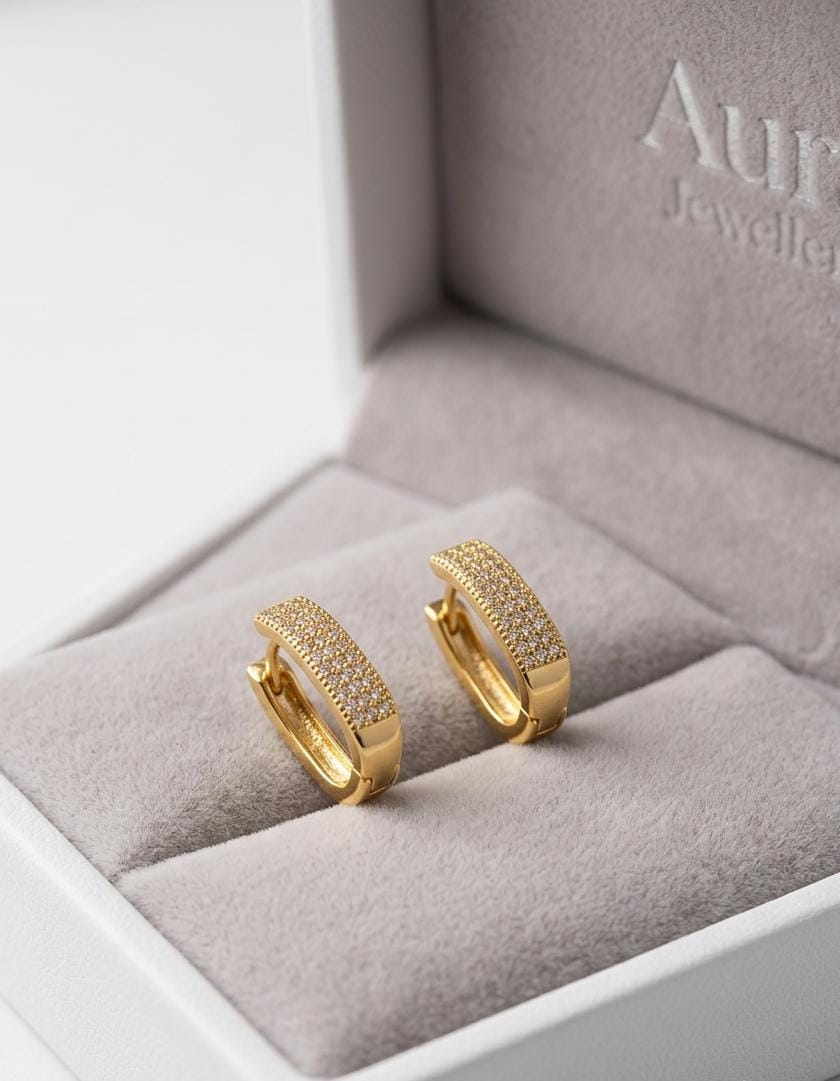 Golden Pave Crystal Hoop Earrings