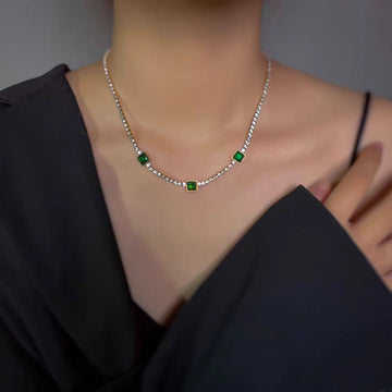 Imperial Emerald Square Station Tennis Necklace
