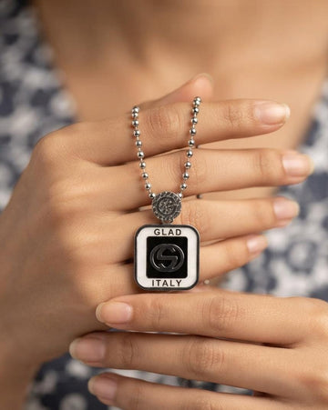 Stainless Steel Ball Chain Necklace with Vintage Italy Square Pendant