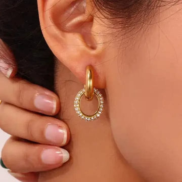 Premium Stainless Steel Sparkle Oval Charm Huggie Earrings