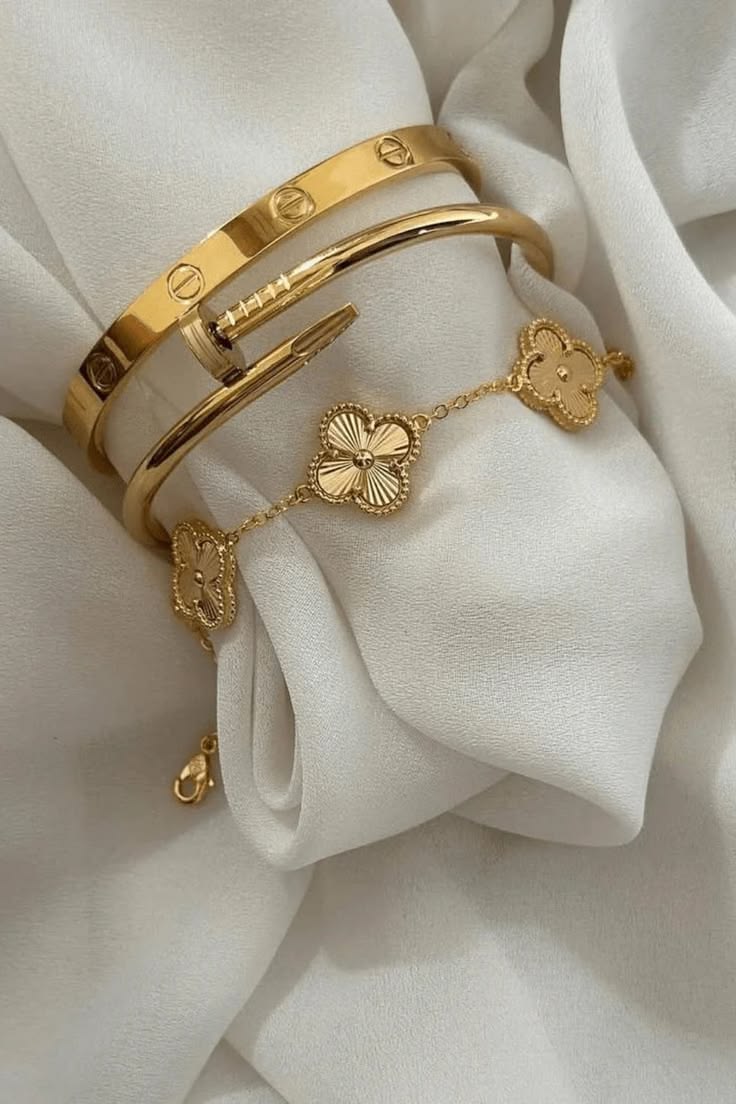 Opulent Gold Nail Cuff, Screw Bangle & Clover Combo Deal