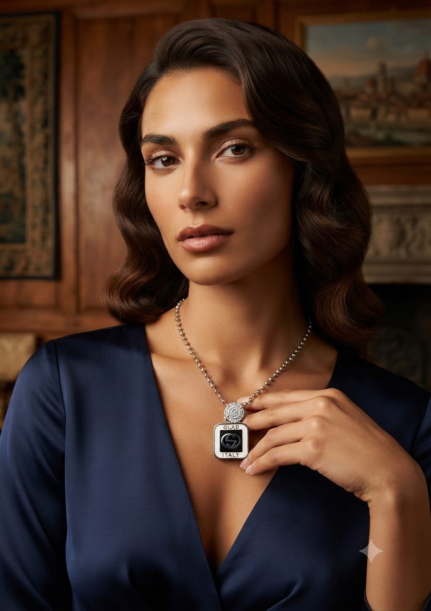 Stainless Steel Ball Chain Necklace with Vintage Italy Square Pendant