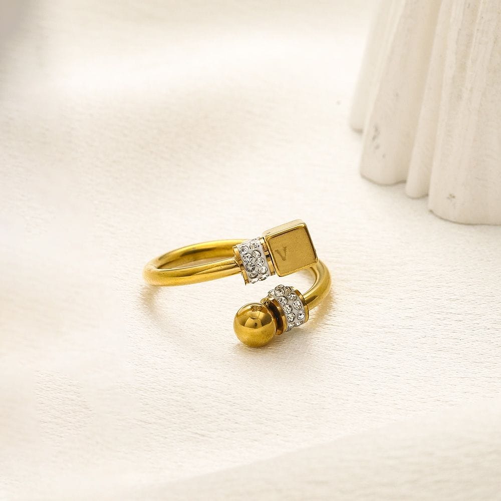 Royal Gold Crystal Open Cuff Ring