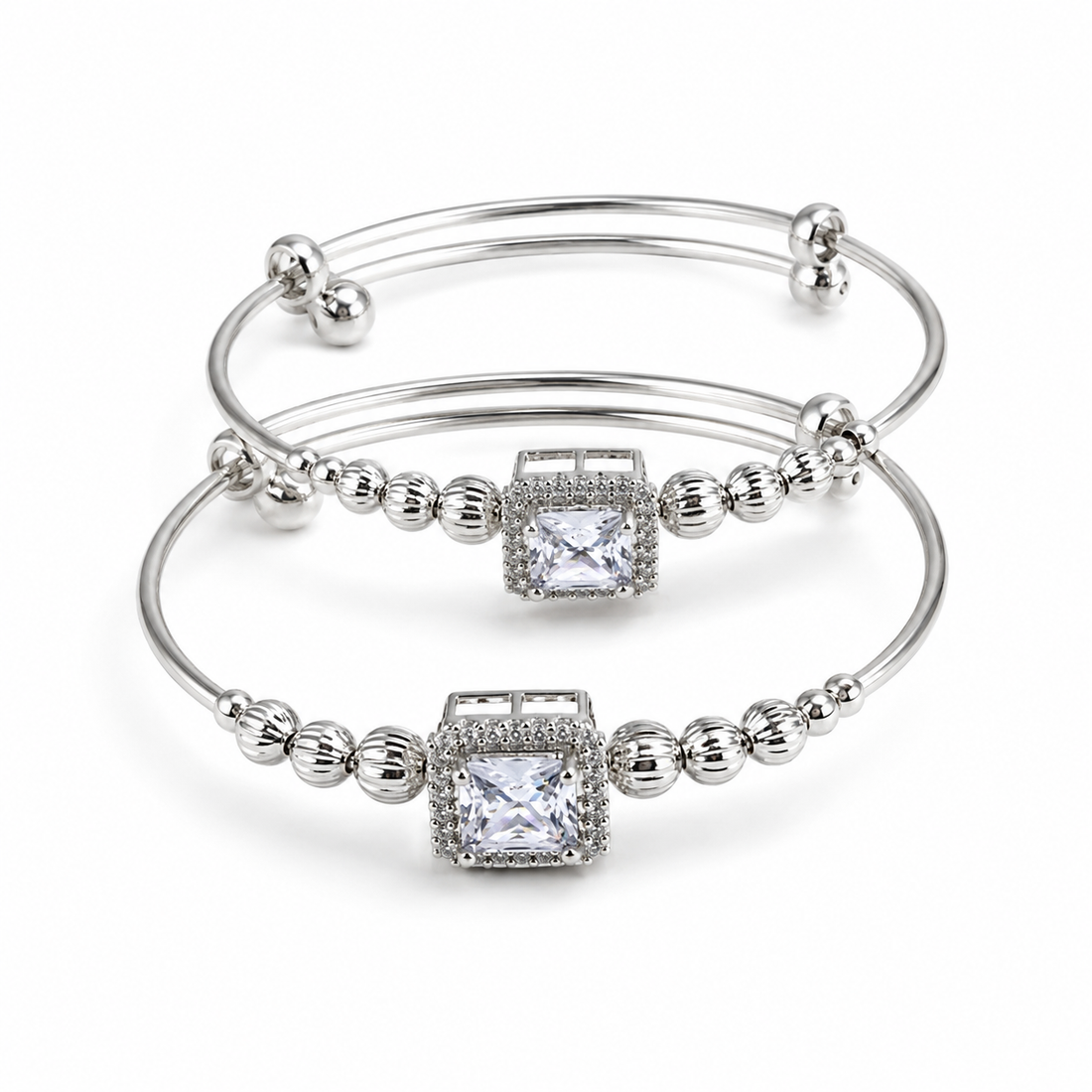 Royal Silver Crystal Beaded Bangle Set