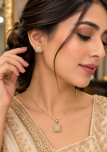 Imperial Square Pave Diamond-Style Jewelry Set