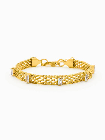 Imperial Mesh Gold Bracelet with Baguette Crystals