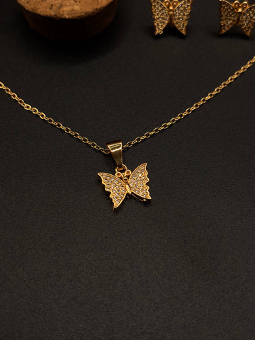 Sparkling Gold Butterfly Pendant Necklace