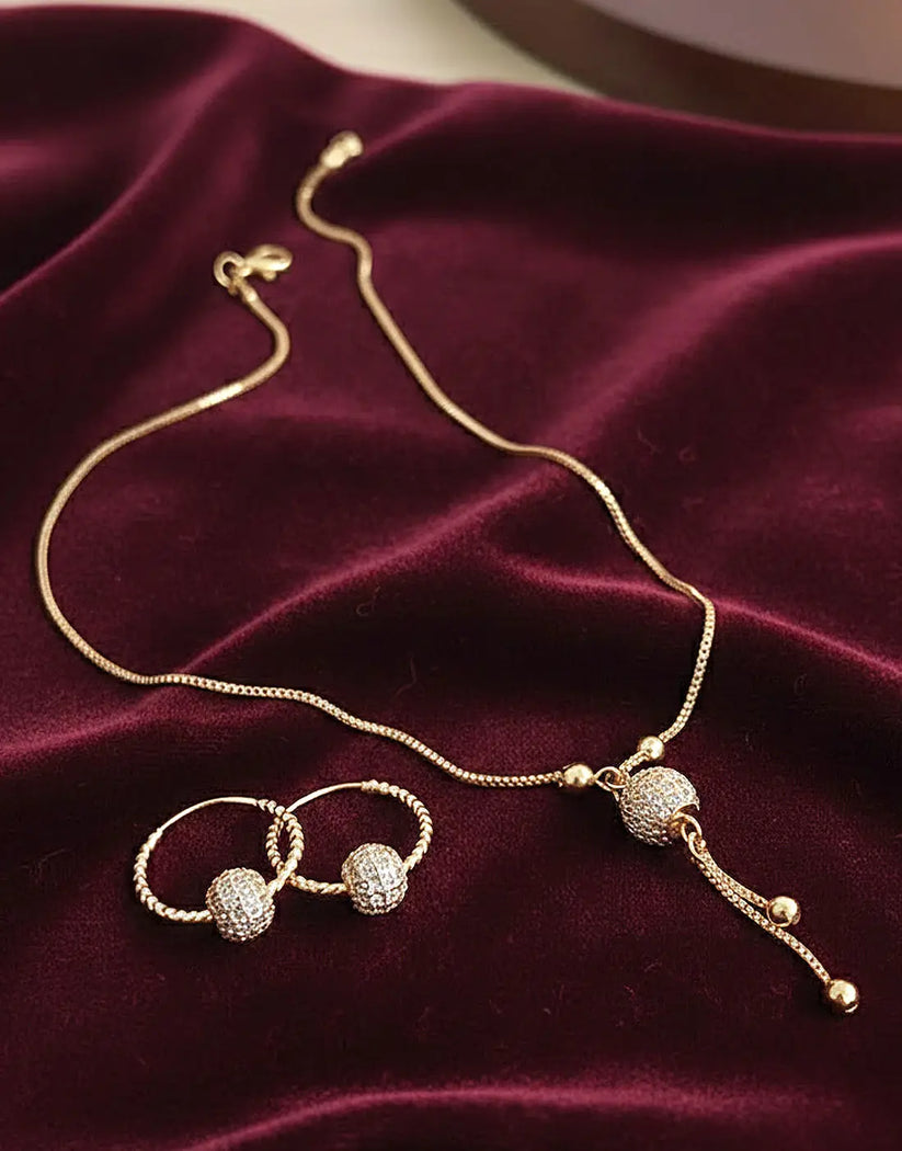 Luxe Crystal Ball Drop Necklace & Earrings Set