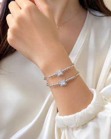 Royal Silver Crystal Beaded Bangle Set