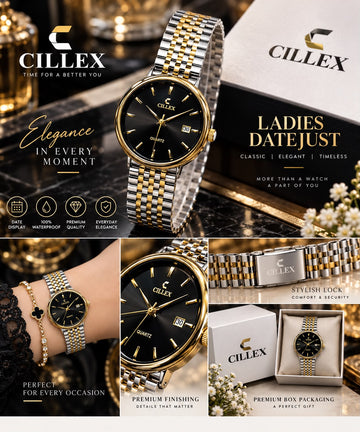 Classic Datejust Two-Tone Gold & Silver Watch – Onyx Black Quartz Steel Timepiece