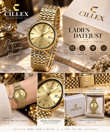 Full Gold Champagne Datejust Watch – Classic Quartz Steel Timepiece