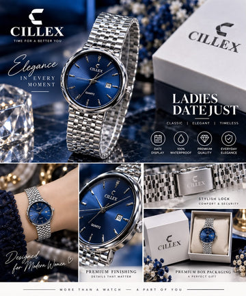 Luxe Royal Blue Datejust Stainless Steel Ladies Watch – Silver Jubilee Strap